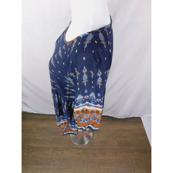Bohemian Navy & Orange Print Dress Size M Boho Shift - Picture 10 of 11